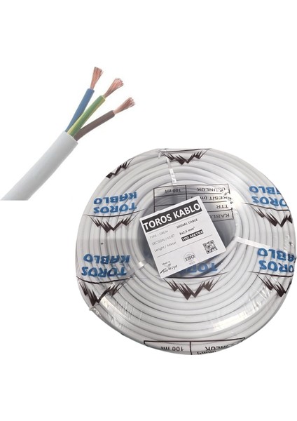 Kablo Ttr 3 x 2.5mm² Cca Kablo H05 W-F 100 Metre Beyaz