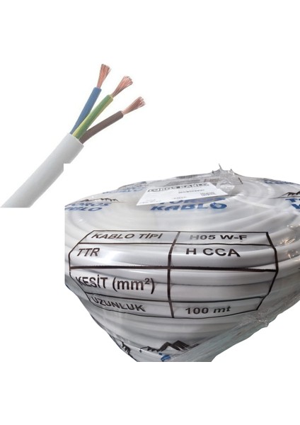 Kablo Ttr 3 x 2.5mm² Cca Kablo H05 W-F 100 Metre Beyaz fiyatları