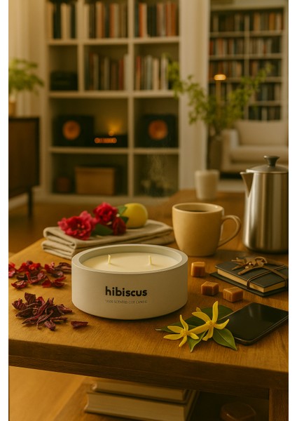 Dekoratif El Yapımı Yatay Mum : Çift Fitilli : Kokulu Soya Mum : Hibiscus