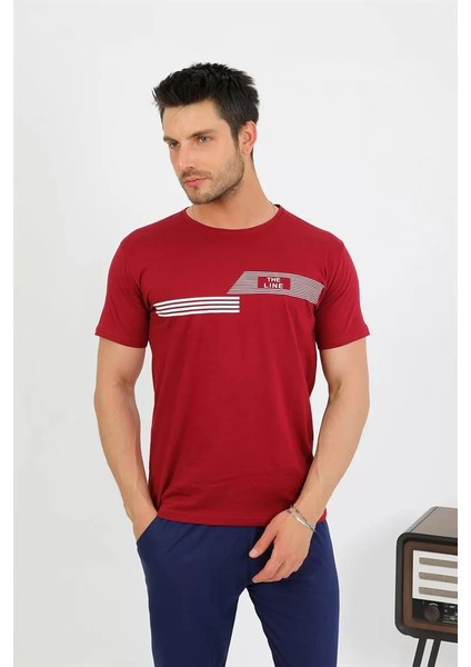 Erkek Pamuk Kısa Kol Pijama Takım Bordo