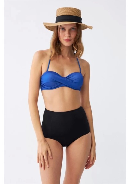 Kadın Straplez Mavi Yüksek Bel Bikini Takımı fiyatları