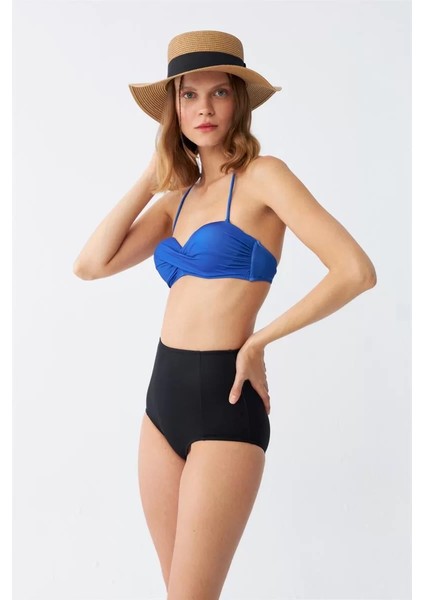 Kadın Straplez Mavi Yüksek Bel Bikini Takımı fırsatları