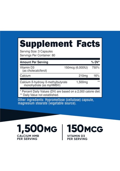 Hmb (1500MG) And Vitamin D3 (6000 Iu) Supplement - 240 Capsules modelleri