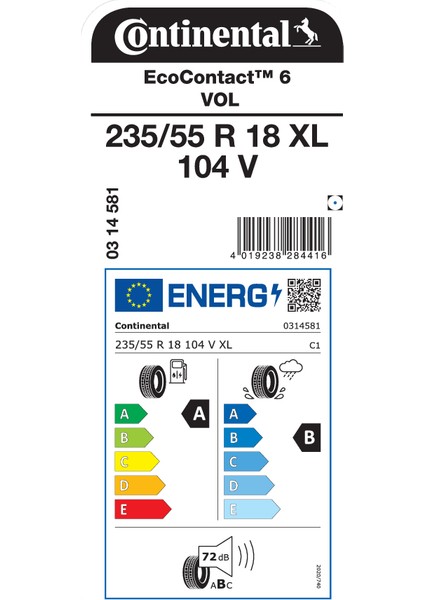 235/55 R18 104V Xl Ec6 Vol Oto Yaz Lastigi (Üretim YILI:2025) fiyatları