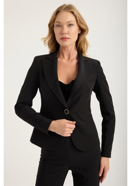 Tek Düğme 2 Fleto Cep Katlı Yaka Ceket