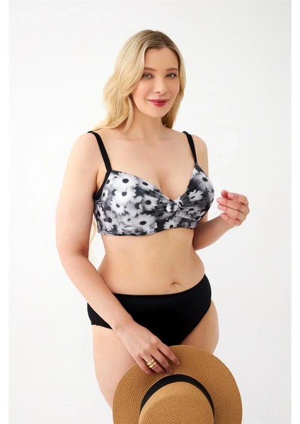 Kadın Papatya Desenli Gri Büyük Beden Bikini Takımı modelleri