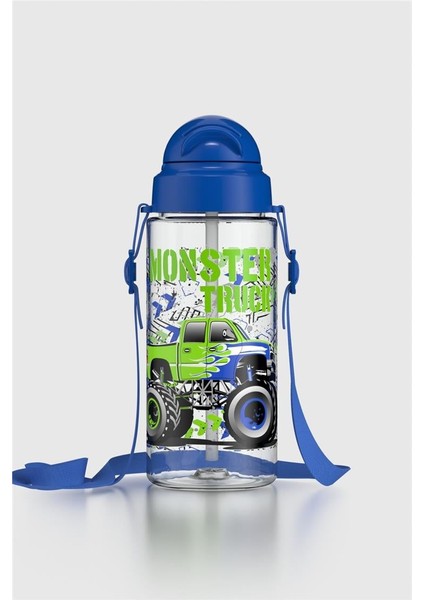 Migo Desenli 500 ml Askılı Pipetli Tritan Çocuk Matara 912008 Mavi