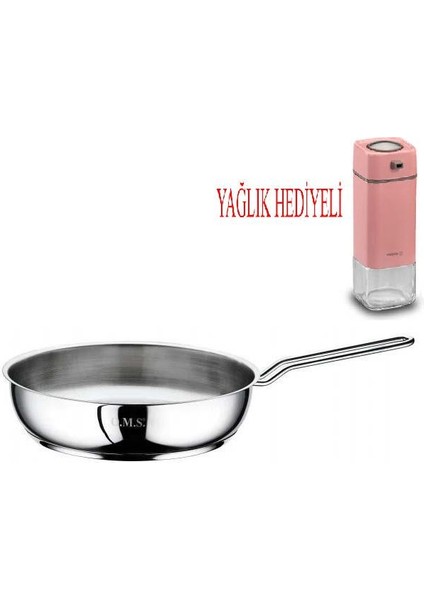 Çelik Tava 26X6 cm ve Pembe Sosluk Yağlık