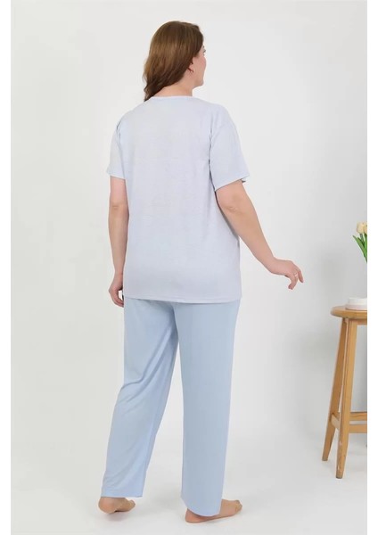 Kadın Büyük Beden Kısa Kol Penye Pijama Takımı Mavi fırsatları