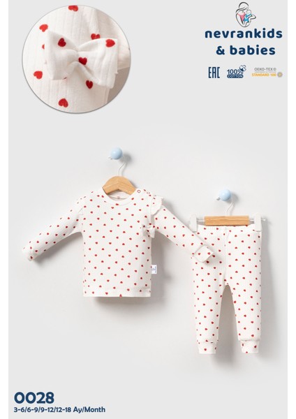 Heart Pattern Fiyonk & Fırfır Detay Lüx Kız Bebek Çocuk Takım