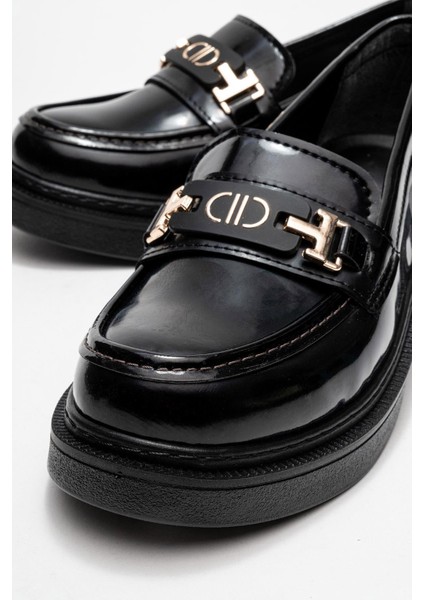 Kadın Tokalı Loafer Ayakkabı Siyah Rugan modelleri