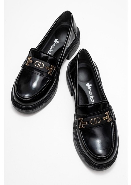 Kadın Tokalı Loafer Ayakkabı Siyah Rugan indirimleri