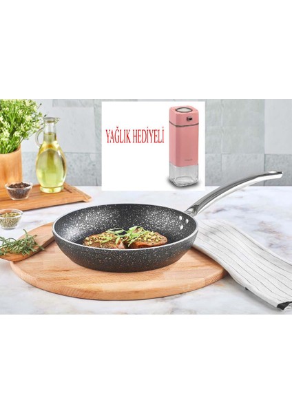 Granit Tava 24 cm ve Pembe Yağlık Sirkelik Sosluk