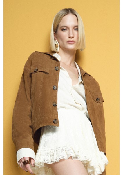 Valenza Kadın Camel Süet Deri Ceket 24WGD527610