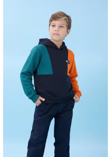 Kapüşonlu Parçalı 3 Ip Erkek Çocuk Sweatshirt Lacivert modelleri