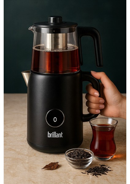 Dokunmatik Elektrikli Çaycı | Cam Demlikli Şık Tasarım - CS-6684 Siyah