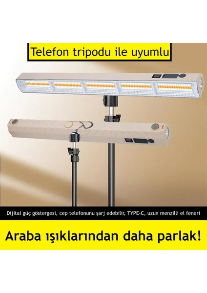 Şarjlı Kamp Lambası 12600 Lümen, 6600MAH Powerbank, 3 Renk LED Işık, El Feneri, Mıknatıslı, Tripod Uyumlu