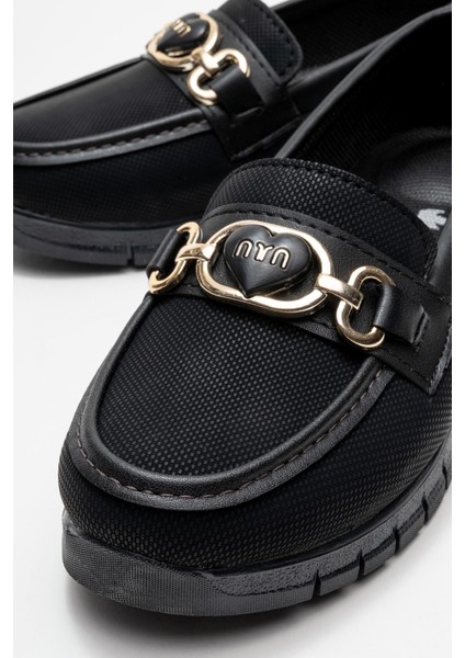 Yumuşak Tabanlı Kalp Tokalı Kadın Ayakkabı Siyah Kot modelleri