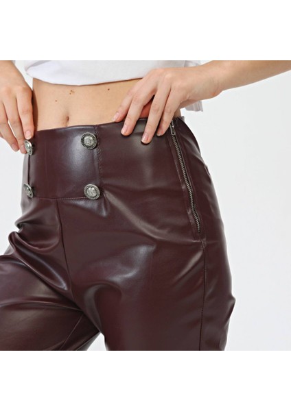 Düğmeli̇ Yan Fermuarli Deri̇ Pantolon modelleri