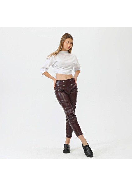 Düğmeli̇ Yan Fermuarli Deri̇ Pantolon fırsatları