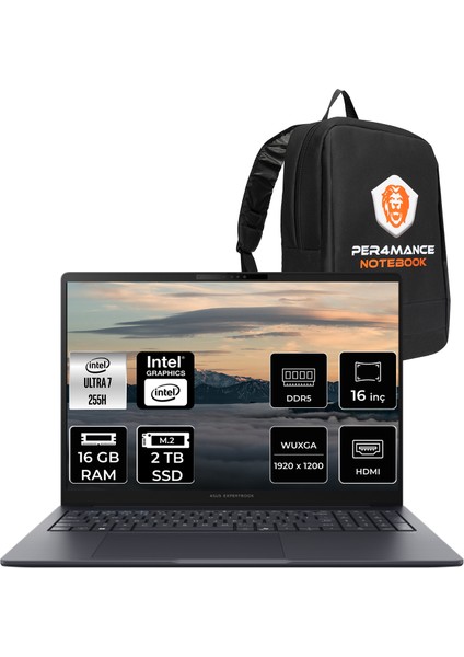 Expertbook B5 Intel Core Ultra 7 255H 16GB 2tb SSD 16" Fhd+ Fdos Taşınabilir Bilgisayar & Per4 Çanta B5605U716512B1DP309