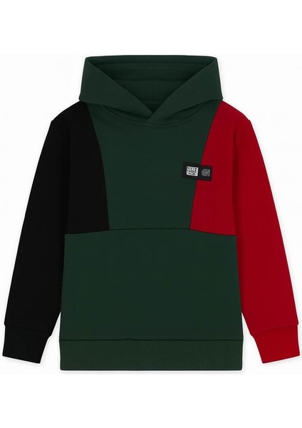 Kapüşonlu Parçalı 3 Ip Erkek Çocuk Sweatshirt Yeşil