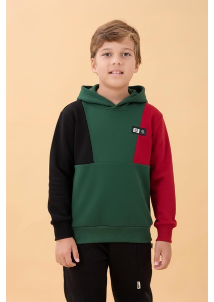 Kapüşonlu Parçalı 3 Ip Erkek Çocuk Sweatshirt Yeşil modelleri