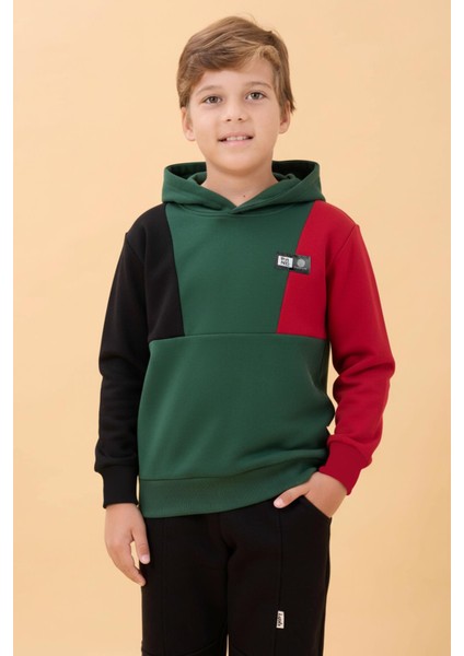 Kapüşonlu Parçalı 3 Ip Erkek Çocuk Sweatshirt Yeşil indirimleri