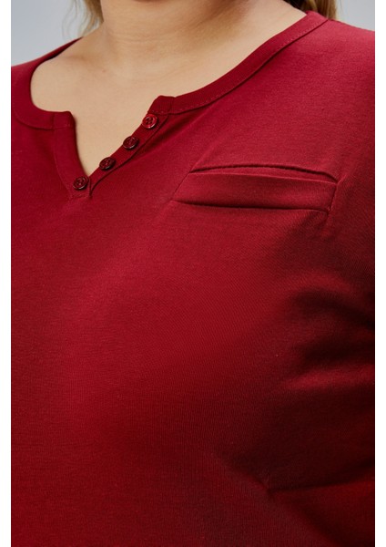 Curve Büyük Beden %100 Pamuklu Likralı Bisiklet Yaka Basic Düz Uzun Kol Bordo Bluz fiyatları