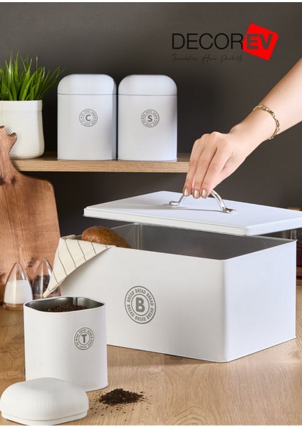 Ekmek Saklama Kabı ve Baharatlık 3lü Seti Beyaz