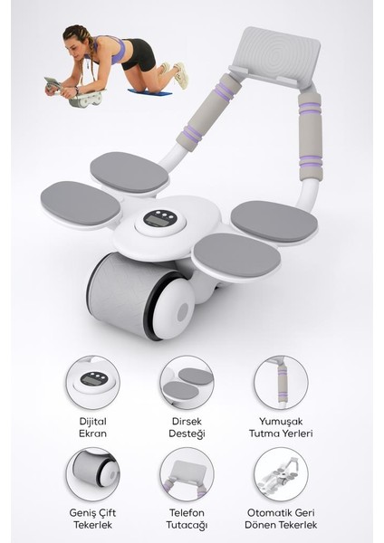 Dijital Ekranlı, Dirsek Destekli, Zamanlayıcılı Ab Roller Karın ve Bel Egzersiz Aleti
