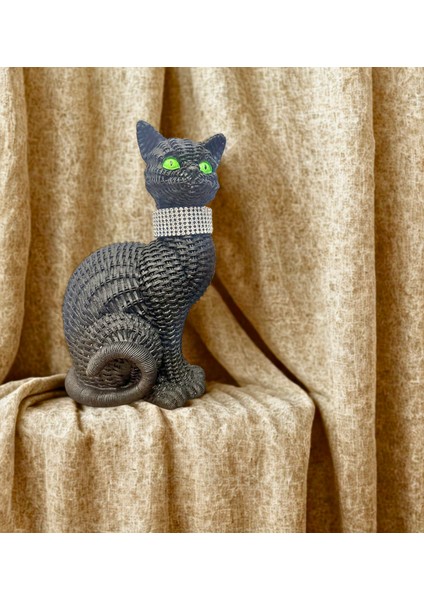 Büyük Boy Hasır Vücut Desenlerine Sahip El Yapımı Kedi Heykeli