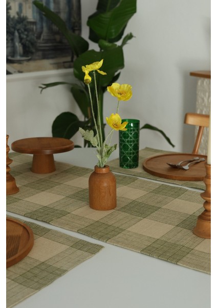 Yakacihome Juta Yeşil 5 Parça | 4 Parça Amerikan Servis & 1 Parça Püsküllü Runner Jüt Kumaş Sofra Seti fiyatları