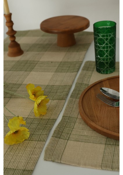 Yakacihome Juta Yeşil 5 Parça | 4 Parça Amerikan Servis & 1 Parça Püsküllü Runner Jüt Kumaş Sofra Seti fırsatları