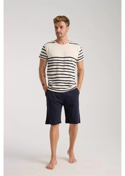 Erkek Krem Sıfır Yaka Kısa Kol Şortlu Pijama Takımı fiyatları