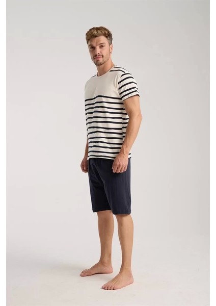 Erkek Krem Sıfır Yaka Kısa Kol Şortlu Pijama Takımı modelleri