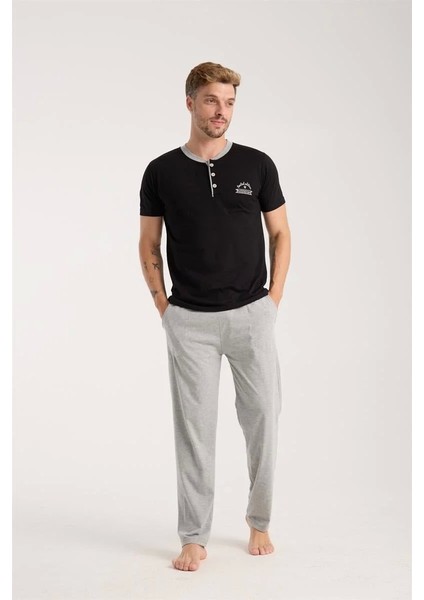 Erkek Siyah Düğmeli Yaka Kısa Kol Pijama Takımı fiyatları