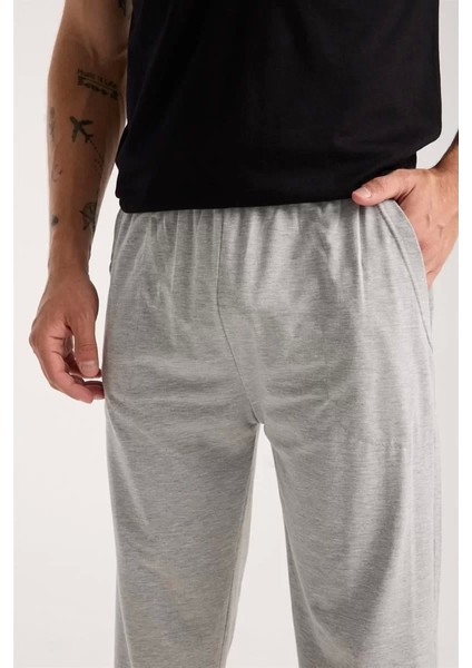 Erkek Siyah Düğmeli Yaka Kısa Kol Pijama Takımı