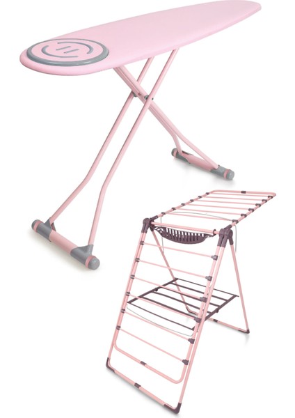 Premium Ütü Masası Soft Pembe Ayarlanabilir Yükseklik 44x152 cm Fonksiyonel Tasarım