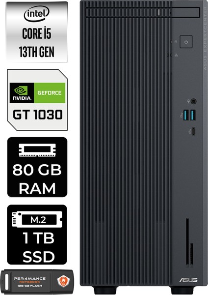 Expertcenter P500 Mini Tower Intel Core I5 13420H 80GB 1tb SSD GT1030/4GB Fdos Masaüstü Bilgisayar & Per4 USB Bellek P500I58512B0DP1338
