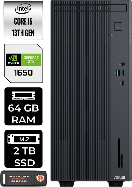 Expertcenter P500 Mini Tower Intel Core I5 13420H 64GB 2tb SSD GTX1650/4GB W11P Masaüstü Bilgisayar & Per4 USB Bellek P500I58512B0DP2424
