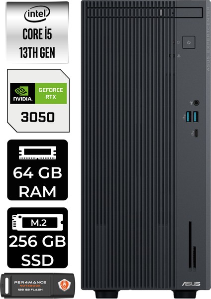 Expertcenter P500 Mini Tower Intel Core I5 13420H 64GB 256GB SSD RTX3050/6GB Fdos Masaüstü Bilgisayar & Per4 USB Bellek P500I58512B0DP3331
