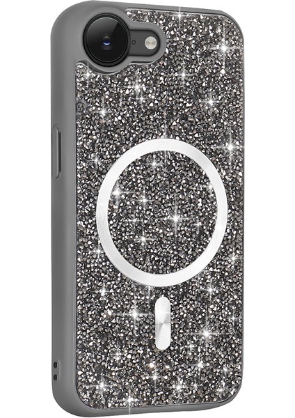 Apple iPhone 16E Uyumlu Magsafe Özellikli Mozaik Silikon Kapak Titanium Gri