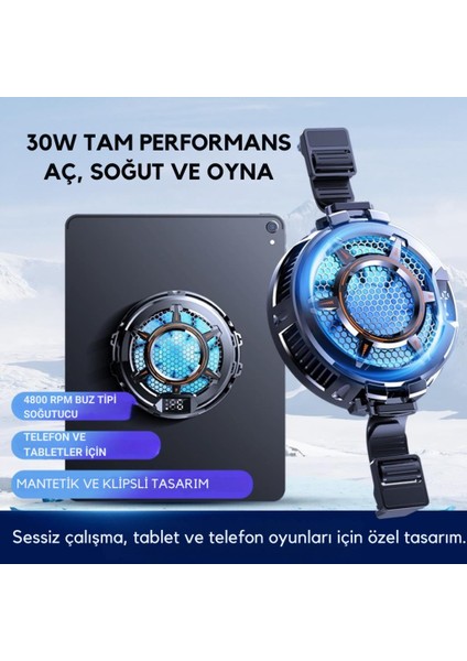 Göstergeli 3mod Turbo Fan 4800RPM 30W Telefon Tablet Soğutucu Radyatör Tüm Tabletlere Uyumlu