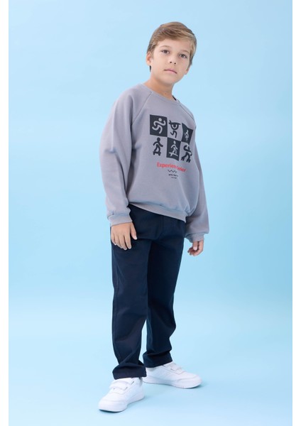 Erkek Çocuk Bisiklet Yaka Mevsimlik Baskılı Sweatshirt Gri fiyatları