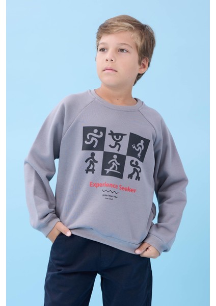 Erkek Çocuk Bisiklet Yaka Mevsimlik Baskılı Sweatshirt Gri modelleri