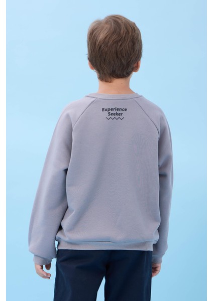 Erkek Çocuk Bisiklet Yaka Mevsimlik Baskılı Sweatshirt Gri indirimleri