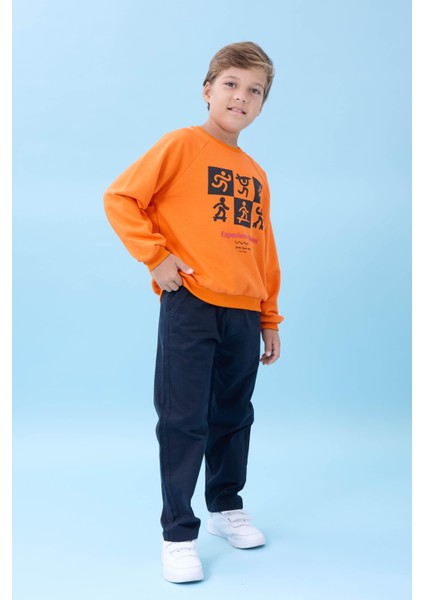 Erkek Çocuk Bisiklet Yaka Mevsimlik Baskılı Sweatshirt Turuncu fiyatları