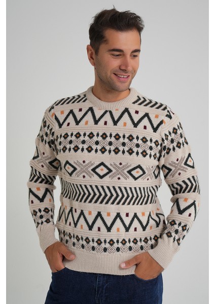 Erkek Jakarlı Desenli Bisiklet Yaka Yılbaşı Yün Kazak TRIST-5348 fırsatları