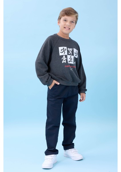 Erkek Çocuk Bisiklet Yaka Mevsimlik Baskılı Sweatshirt Antrasit fiyatları